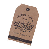 Kraft paper tag with 'TeeLuv' branding on a white background