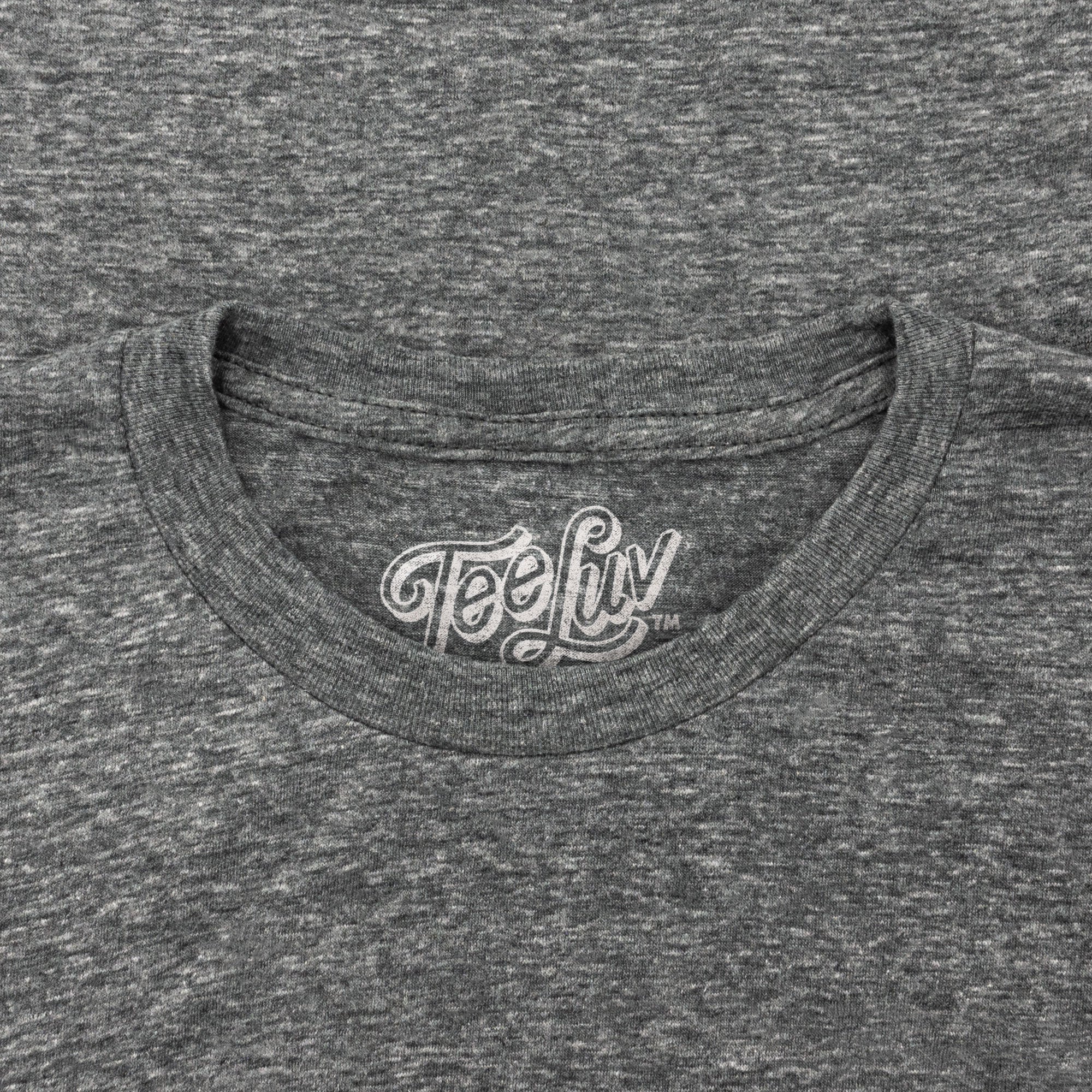Gray t-shirt with 'Tee Luv' logo on the collar