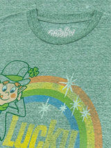 Green t-shirt with a cartoon leprechaun and rainbow design, featuring the brand 'Artful'.