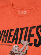 Orange t-shirt with 'Wheaties' branding and a graphic of a football player.