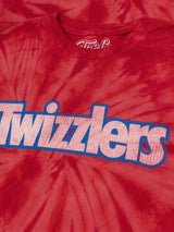 Red tie-dye t-shirt with 'Twizzlers' logo on a red background