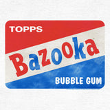 Topps Bazooka bubble gum packaging with red, white, and blue colors.