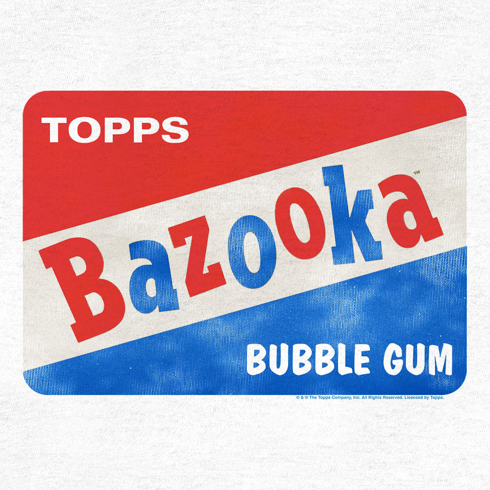 Topps Bazooka bubble gum packaging with red, white, and blue colors.