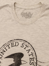 Beige t-shirt with 'United States' and a silhouette design, featuring the TeeLuv brand.
