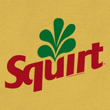 Squirt logo with green leaves and red text on a yellow background
