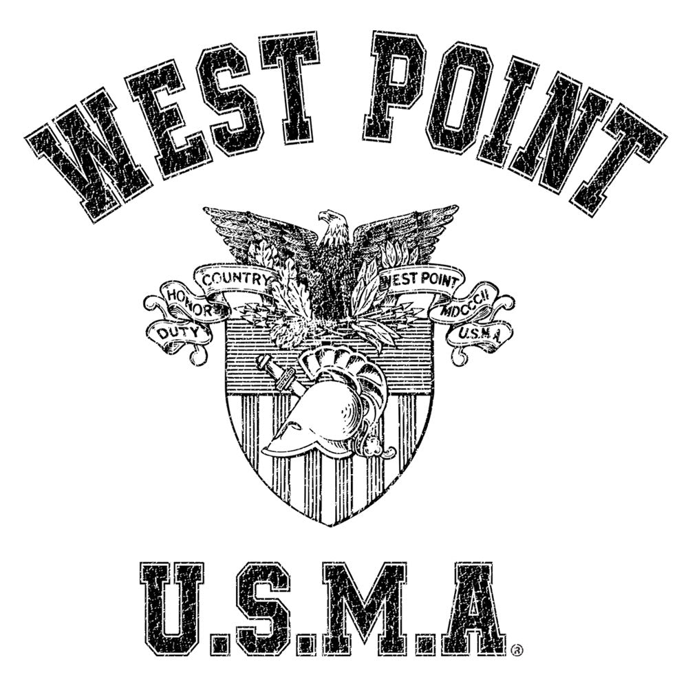 Black and white logo of West Point U.S.M.A. with an eagle and shield design.
