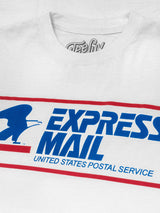 White t-shirt with 'Express Mail' and 'United States Postal Service' text and logo.