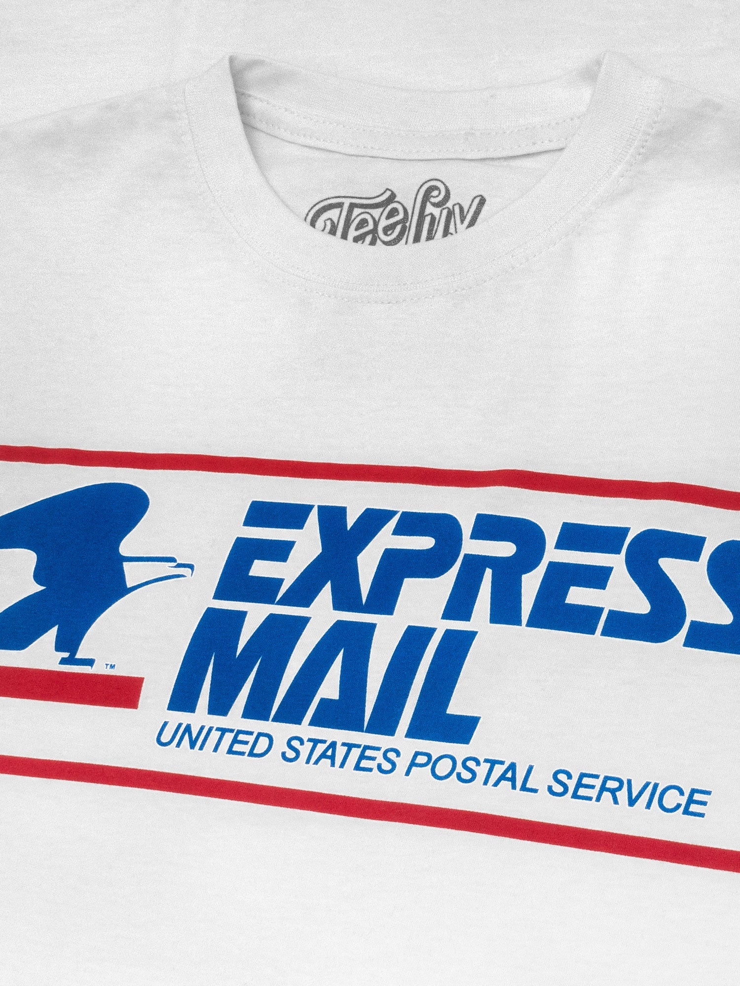 White t-shirt with 'Express Mail' and 'United States Postal Service' text and logo.