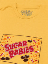 Yellow t-shirt with 'Sugar Babies' graphic design and Teefly logo.