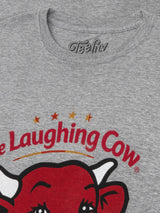 Gray t-shirt with 'Laughing Cow' logo and branding on a gray background
