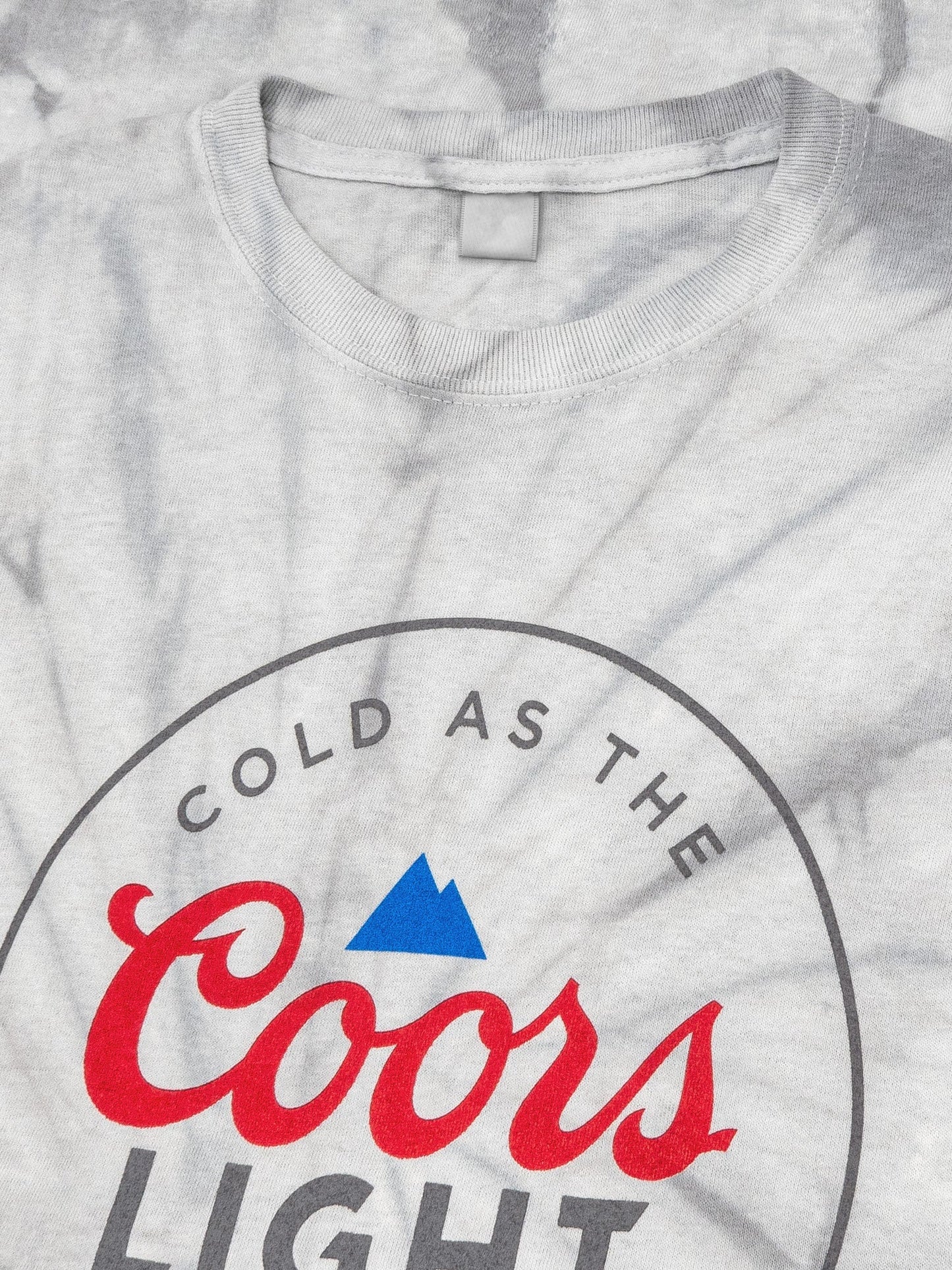 Gray t-shirt with Coors Light logo and text 'Cold as the Coors Light' on a white background