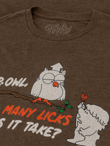 Brown t-shirt with cartoon owl and dog design and 'Teefury' branding.