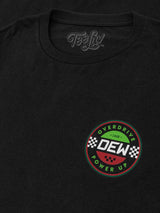 Black t-shirt with a colorful logo and 'Tee Luv' branding on a black background
