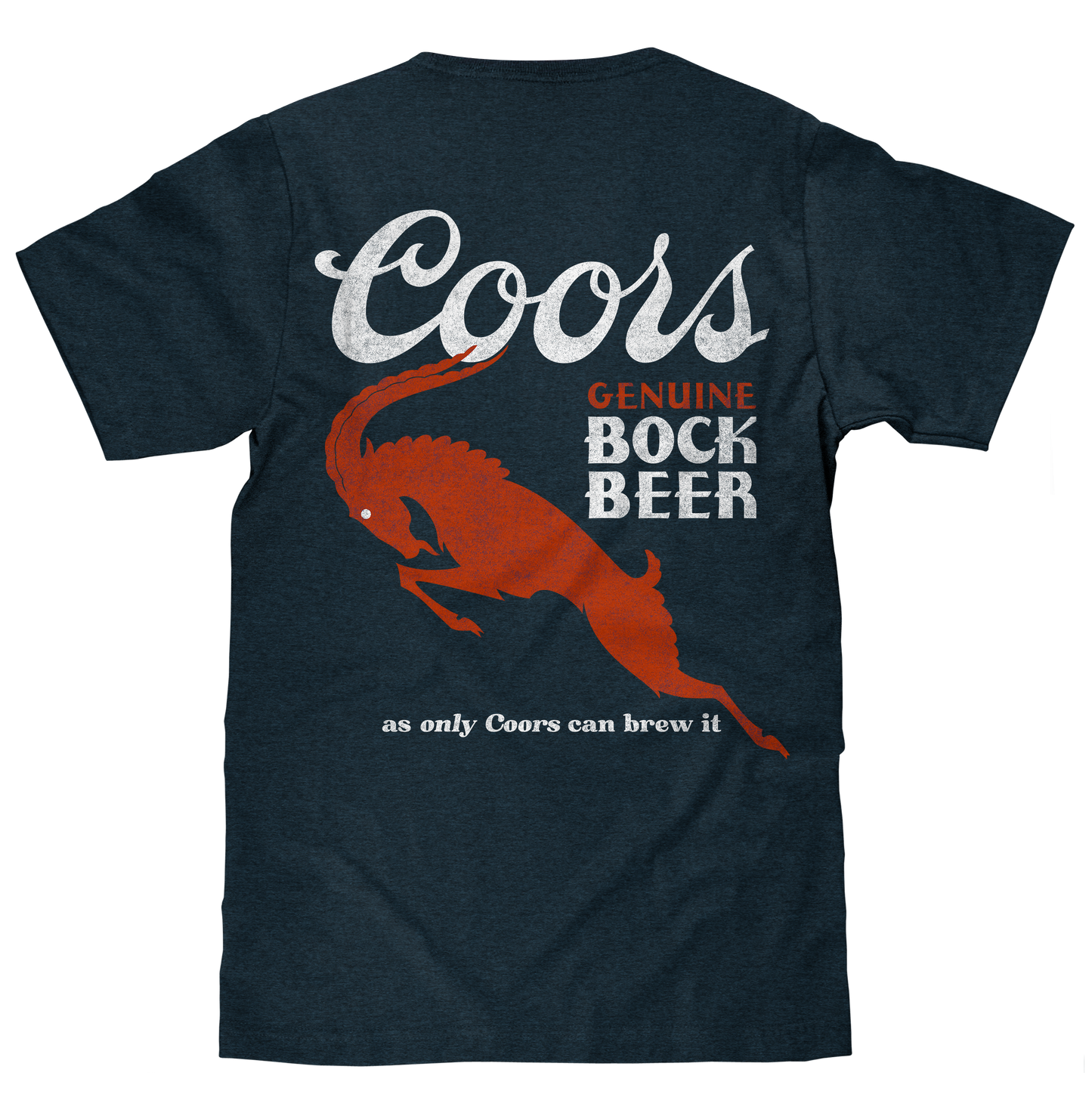 Black t-shirt with Coors Genuine Bock Beer graphic on a white background