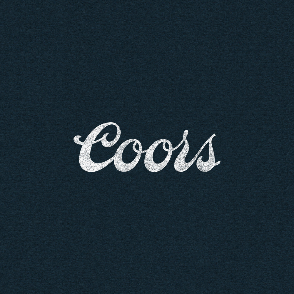 Glittery 'Coors' logo on a dark blue background