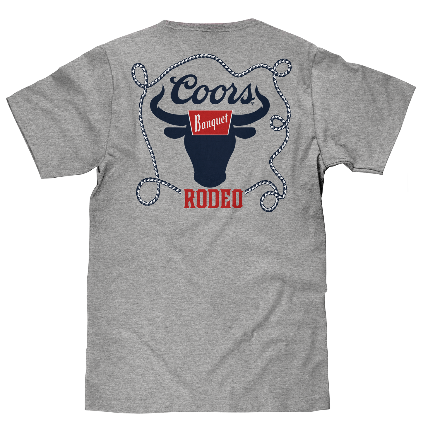 Gray t-shirt with Coors Banquet Rodeo logo on the back
