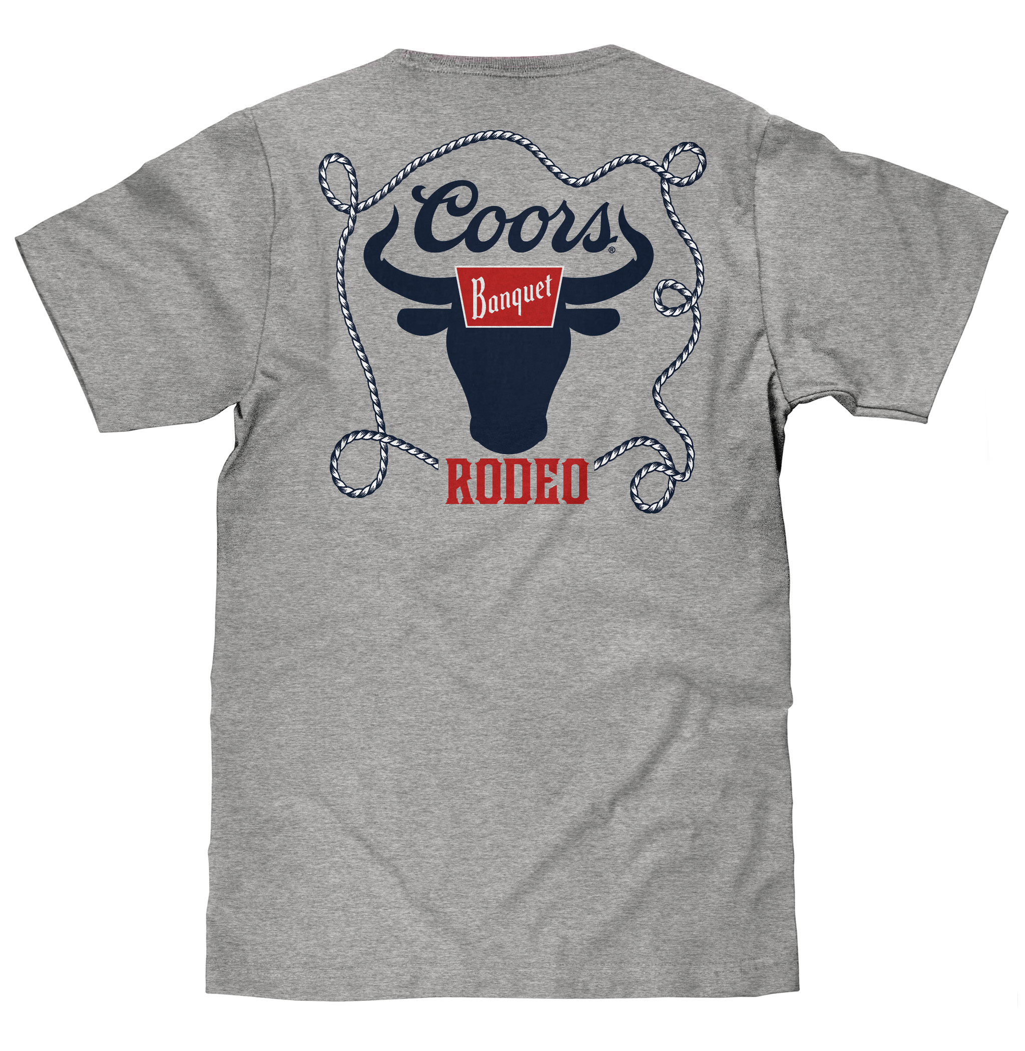 Gray t-shirt with Coors Banquet Rodeo logo on the back