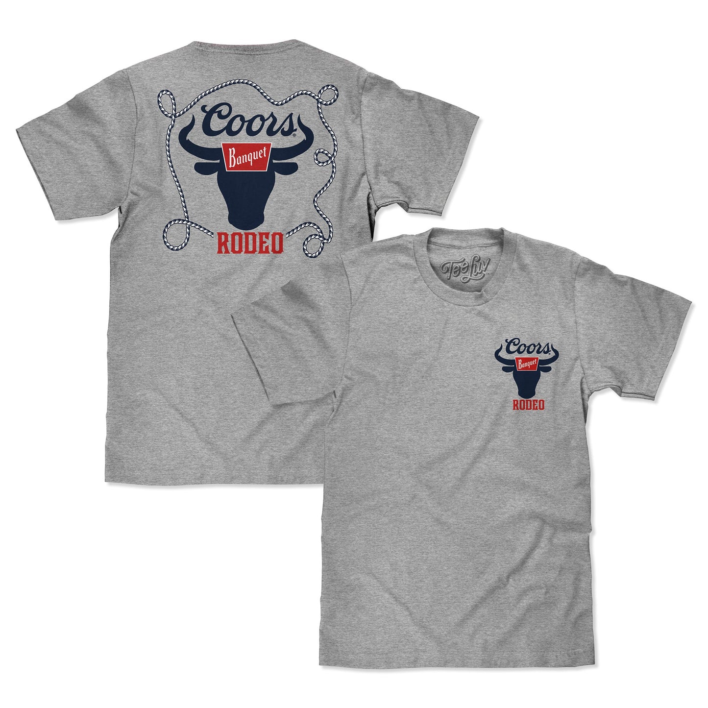 Gray t-shirt with Coors logo on front and back on a white background