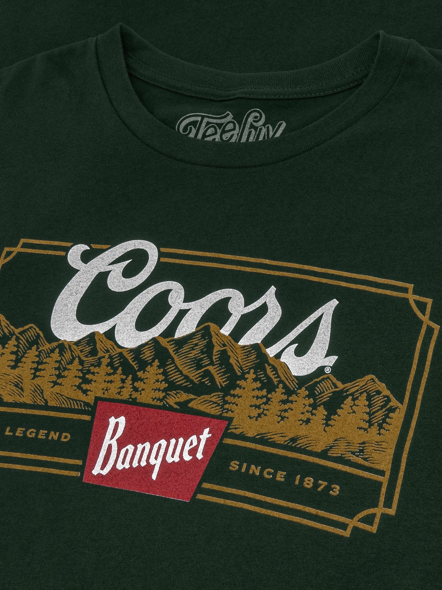 Dark green t-shirt with Coors Banquet logo featuring mountains and trees.