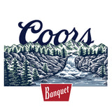 Coors Banquet logo with a mountain landscape design.