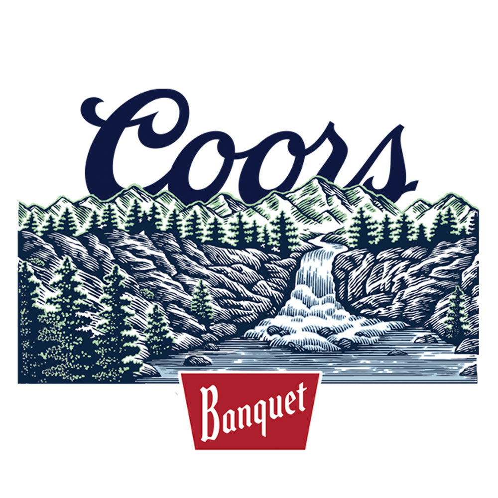 Coors Banquet logo with a mountain landscape design.