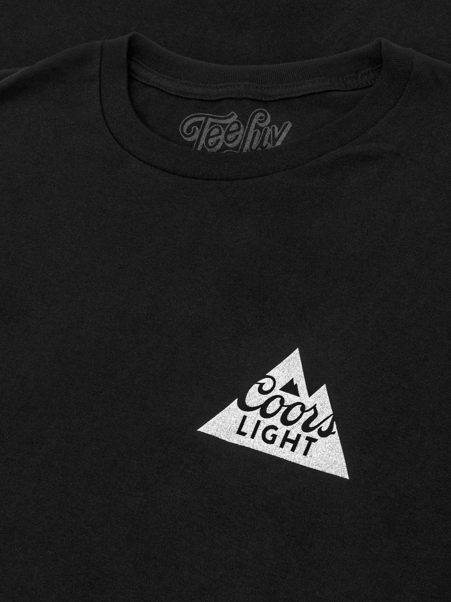 Black t-shirt with Coors Light logo on a black background