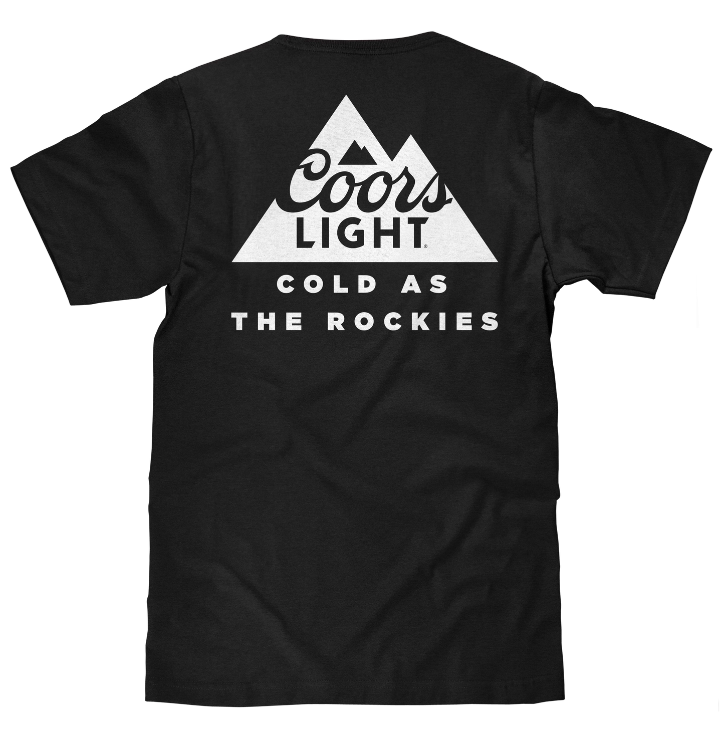Black t-shirt with Coors Light logo and text on a white background