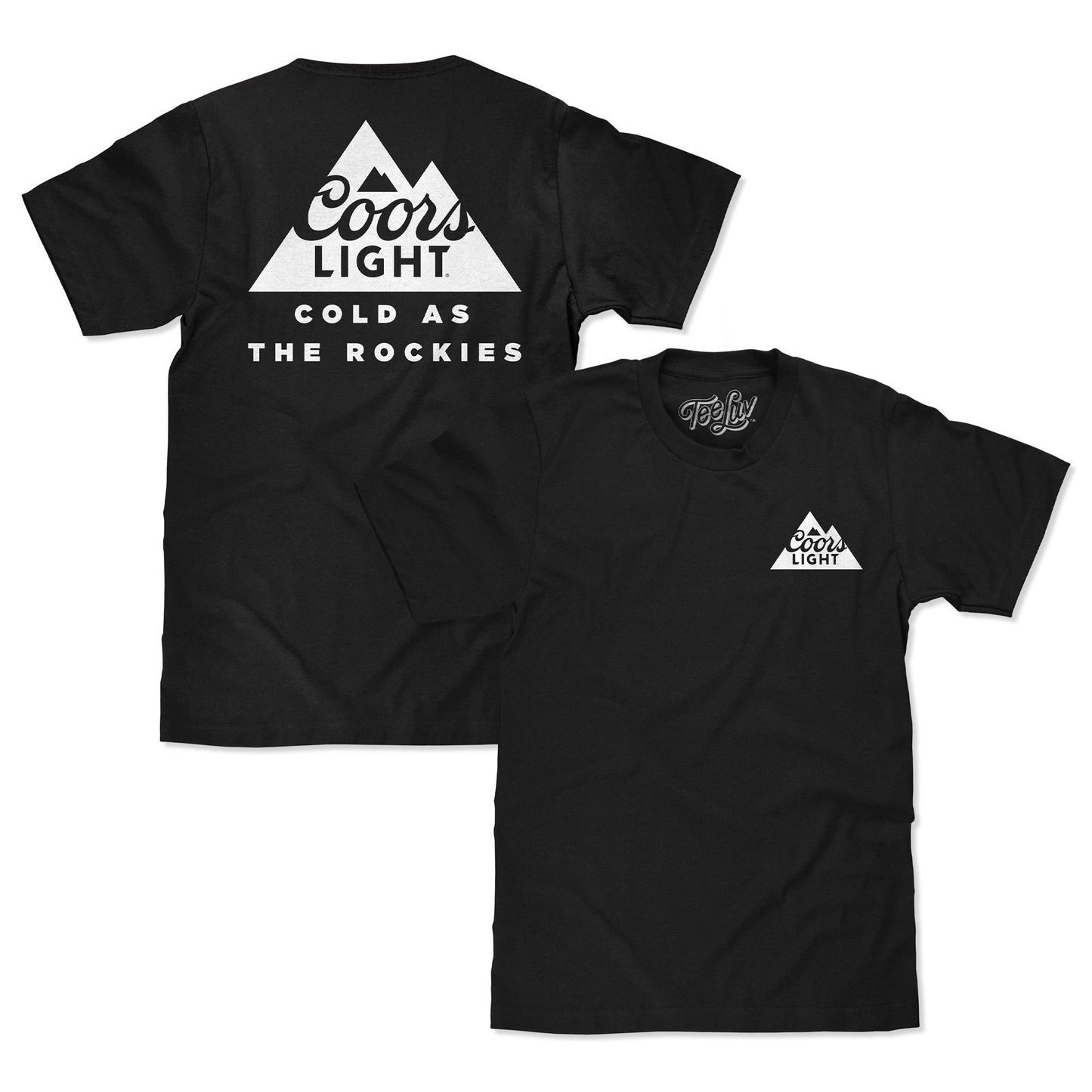 Black t-shirt with Coors Light logo and text on a white background
