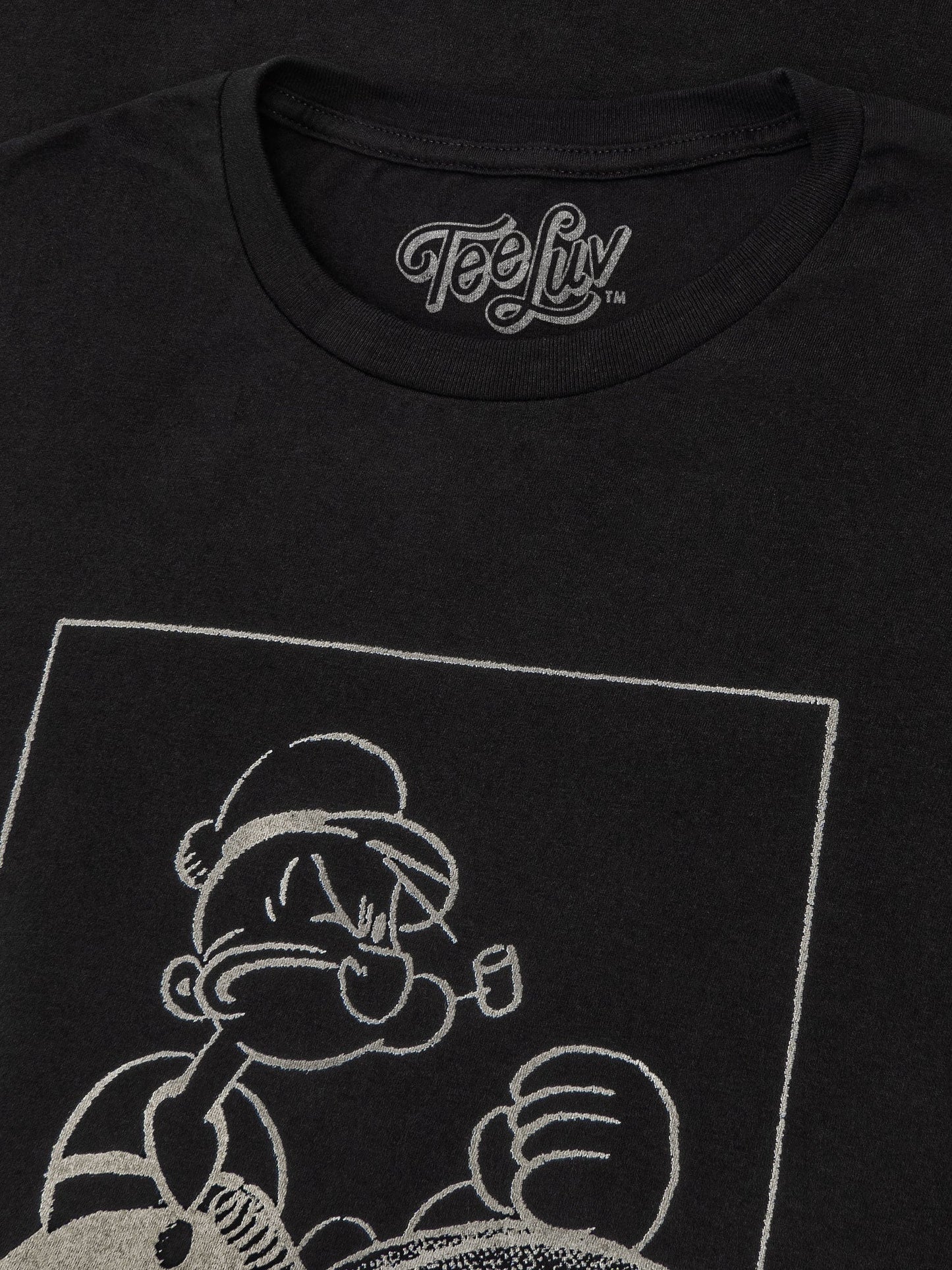 Black t-shirt with white graphic design and 'Teefly' branding on a black background