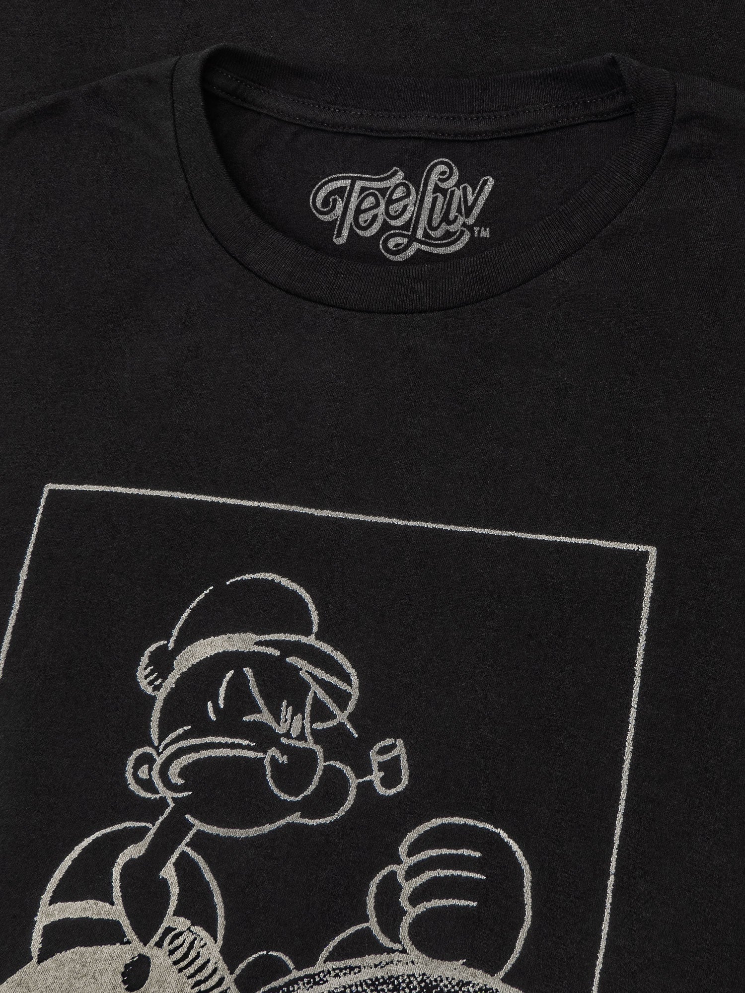 Black t-shirt with white graphic design and 'Teefly' branding on a black background