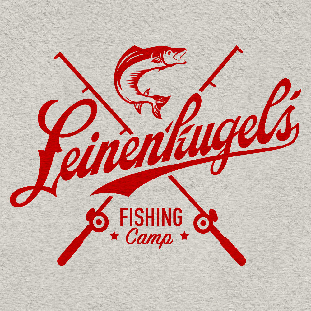Leinenkugel's Fishing Camp logo with red text and fish illustration on a gray background