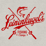 Leinenkugel's Fishing Camp logo with red text and fish illustration on a gray background