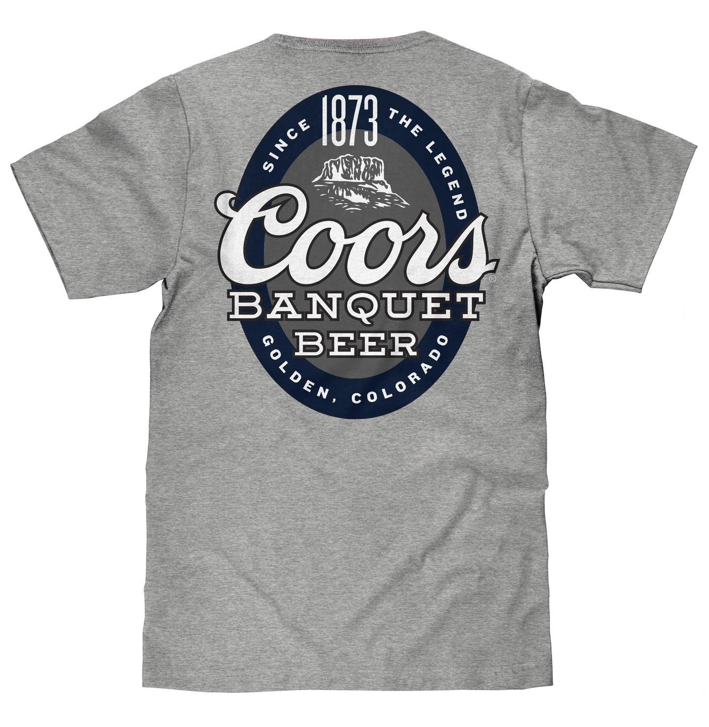 Gray t-shirt with Coors Banquet Beer logo on a white background