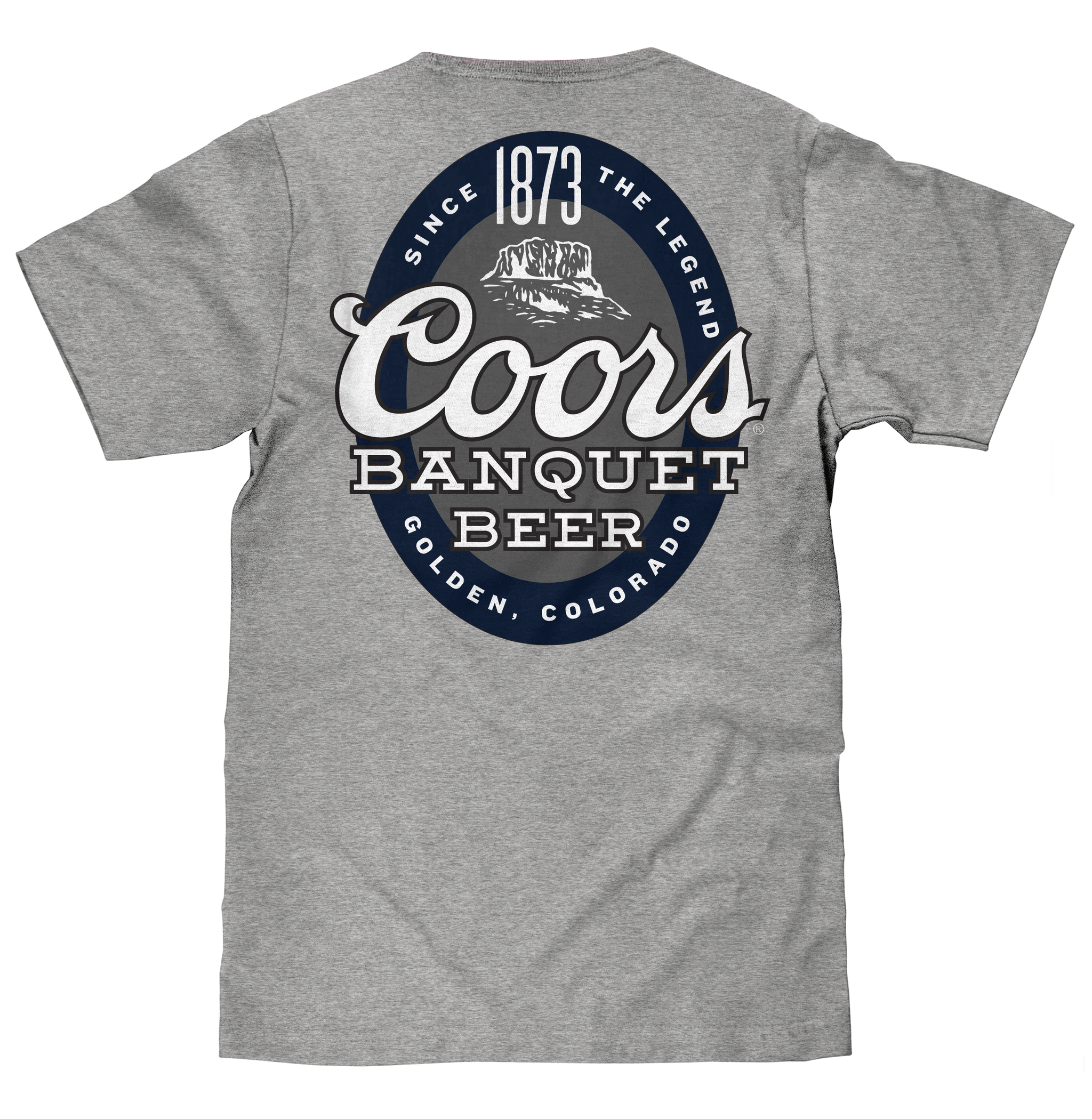 Gray t-shirt with Coors Banquet Beer logo on a white background