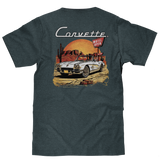 Gray t-shirt with Corvette graphic on a white background