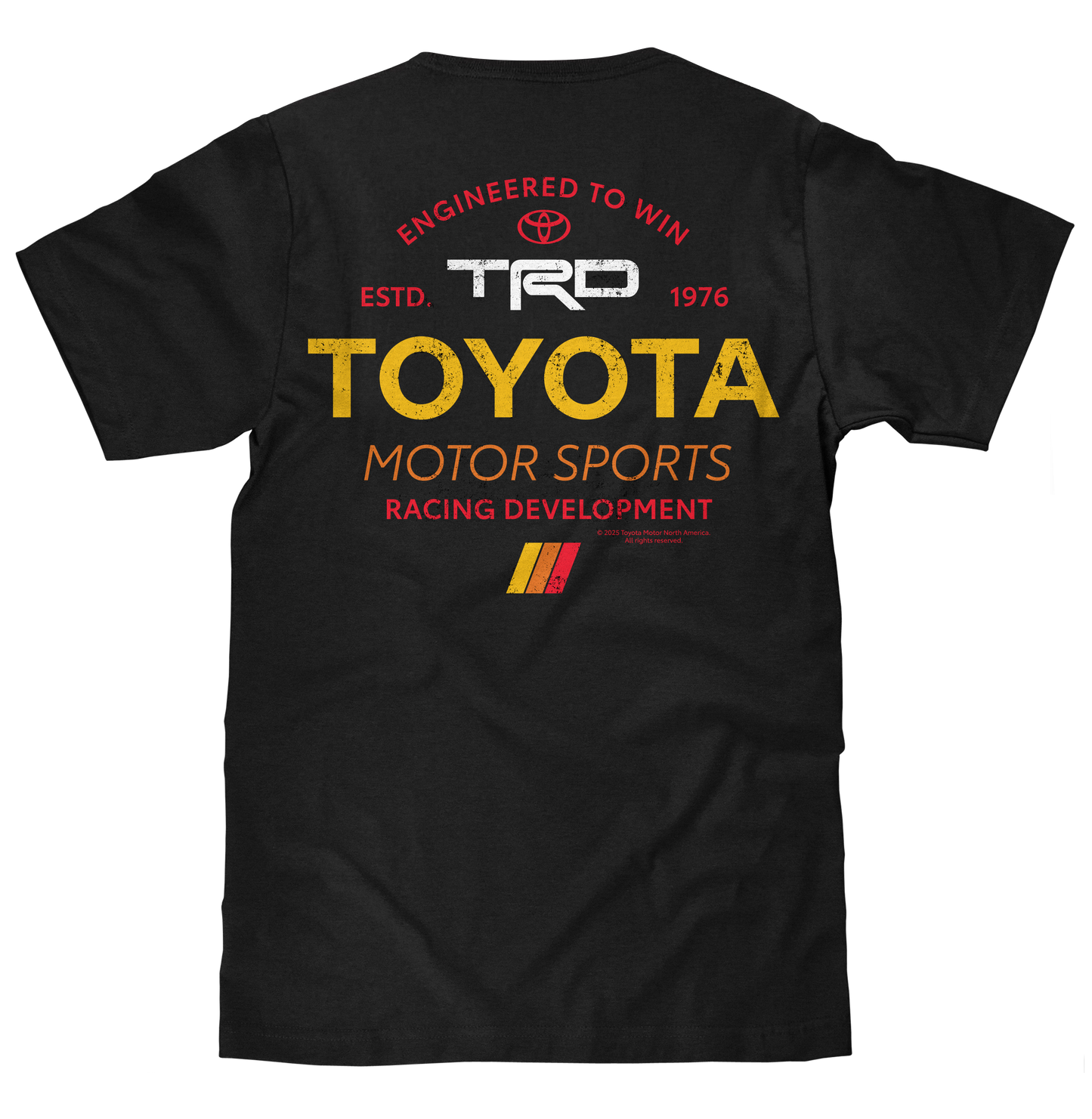 Black t-shirt with Toyota and TRD branding on a white background