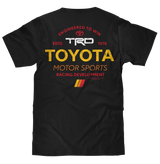 Black t-shirt with Toyota and TRD branding on a white background