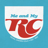 Logo of Royal Crown Cola with 'Me and My RC' text on a blue background