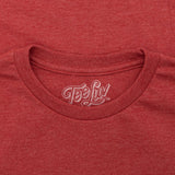 Red t-shirt with 'TeeLuv' logo on the collar