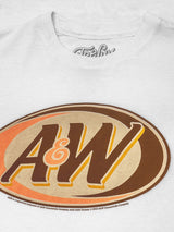 White t-shirt with A&W logo on a white background