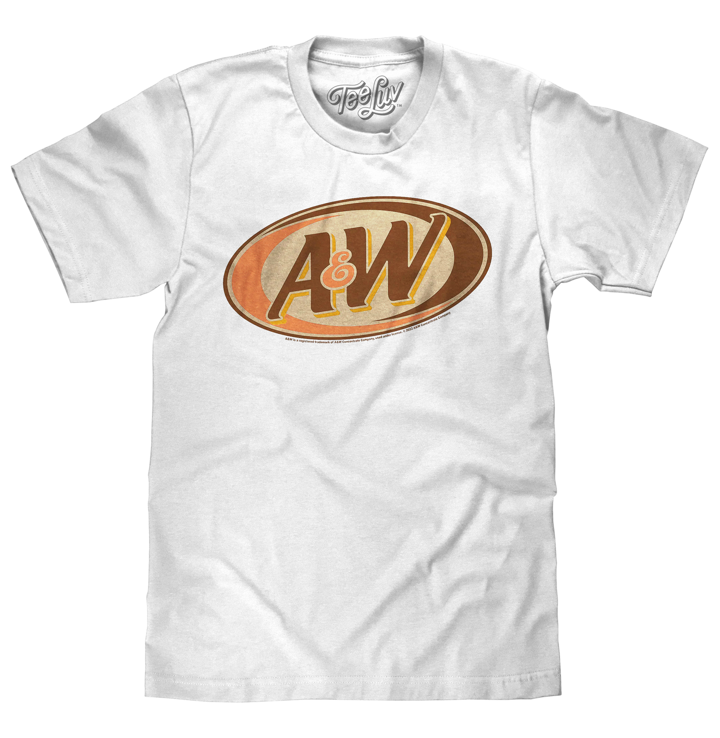 White t-shirt with A&W logo on a white background