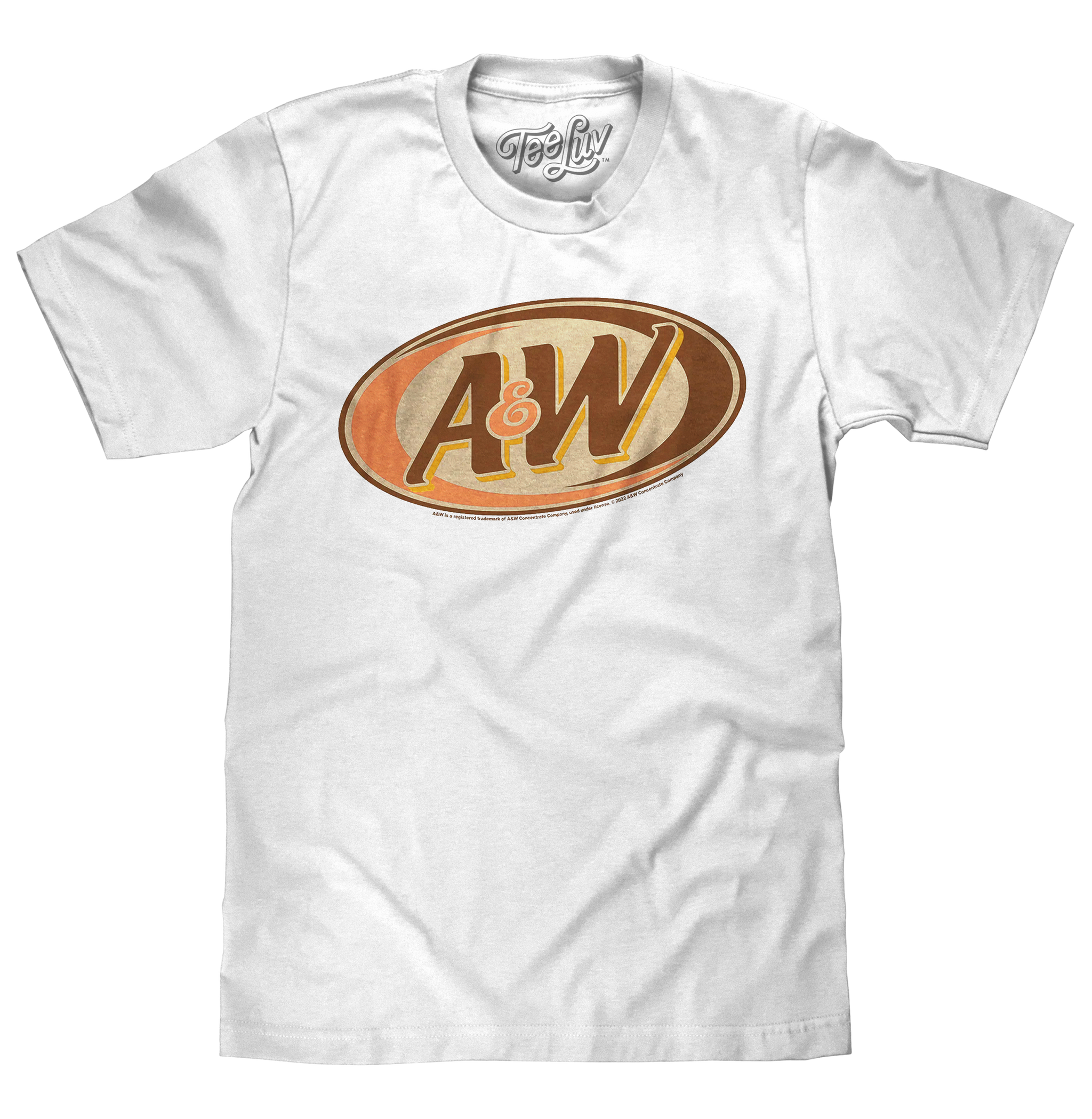 White t-shirt with A&W logo on a white background