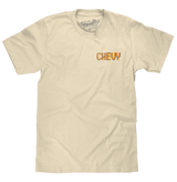 Beige t-shirt with 'CHEVY' logo on a white background
