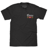 Black t-shirt with Coors logo on a white background