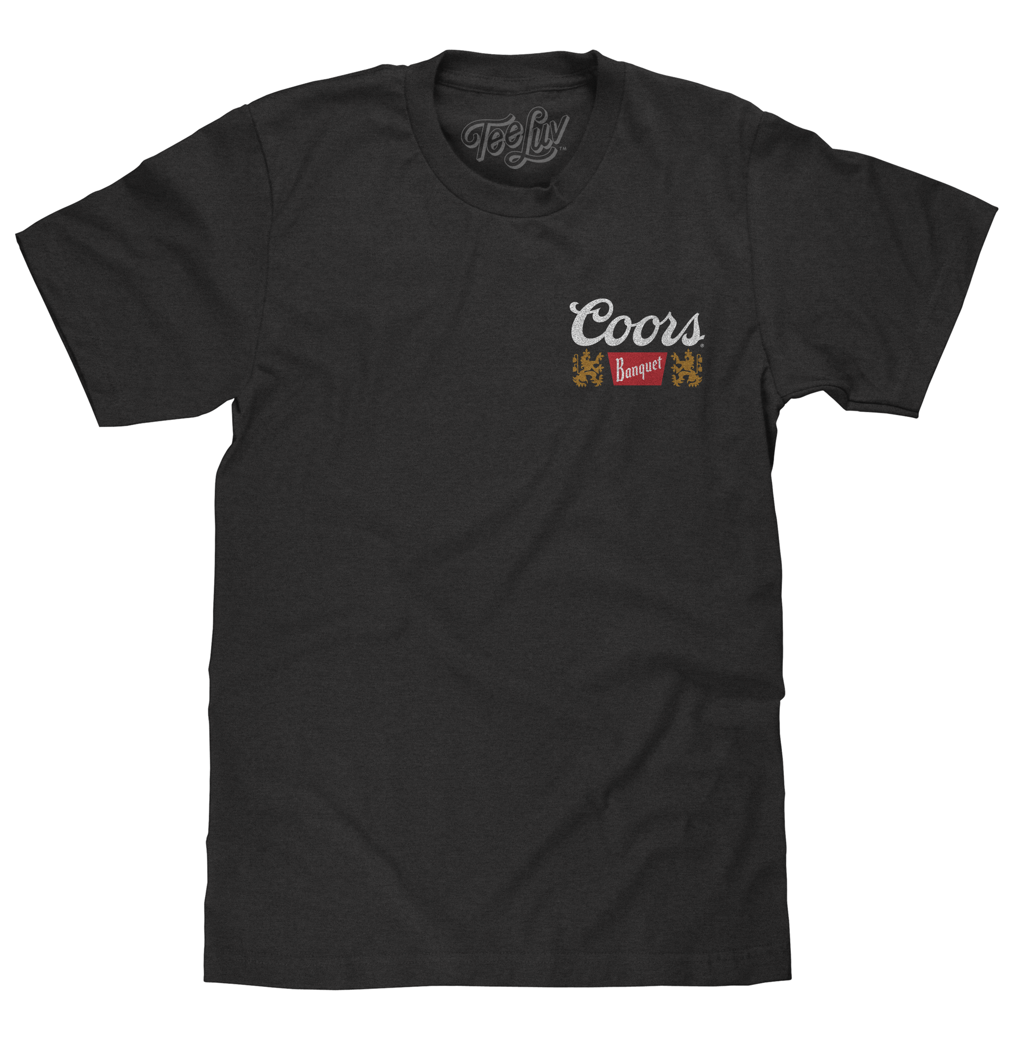Black t-shirt with Coors logo on a white background