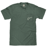 Green t-shirt with a pocket and 'The Coors' logo on a white background