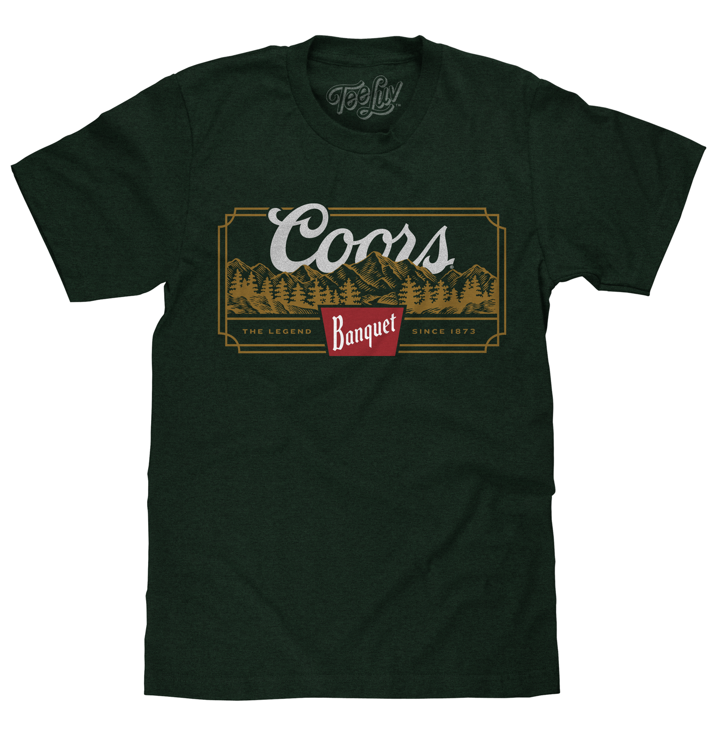 Dark green t-shirt with Coors Banquet logo on a white background