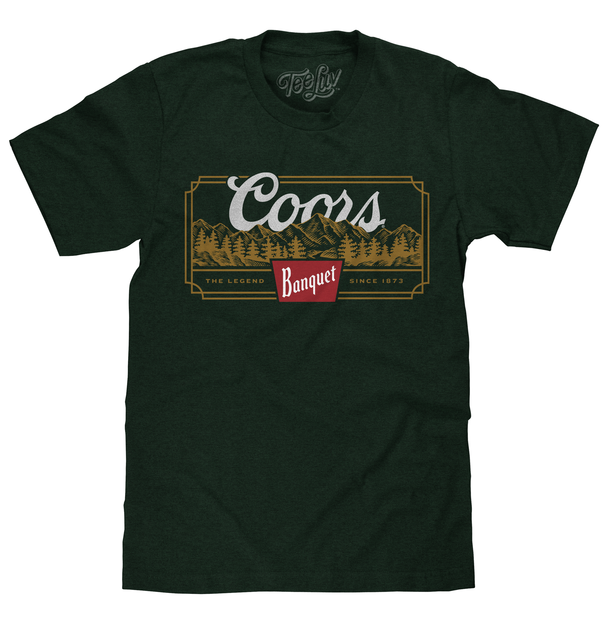 Dark green t-shirt with Coors Banquet logo on a white background