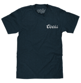 Black t-shirt with 'Coors' logo on a white background