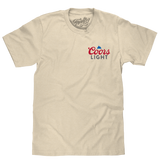 Beige t-shirt with Coors Light logo on a white background